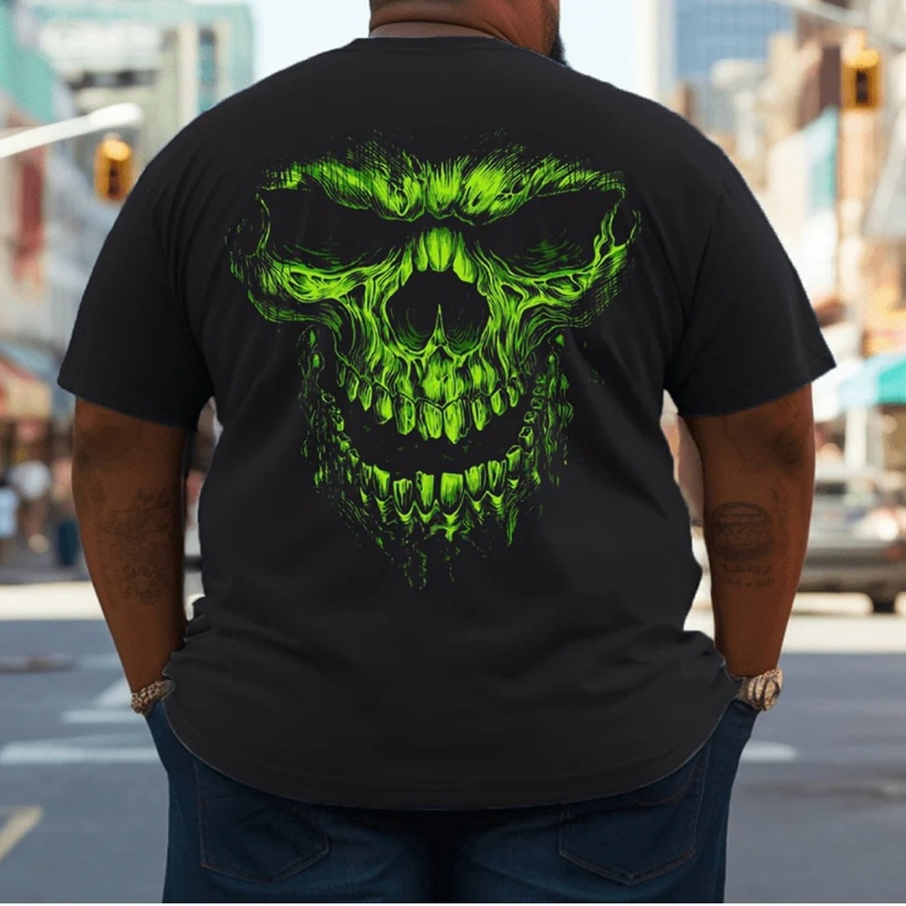Green Shredder Skull Black Graphic Men’s Shirt with Green Skull Design | Sz 3XL